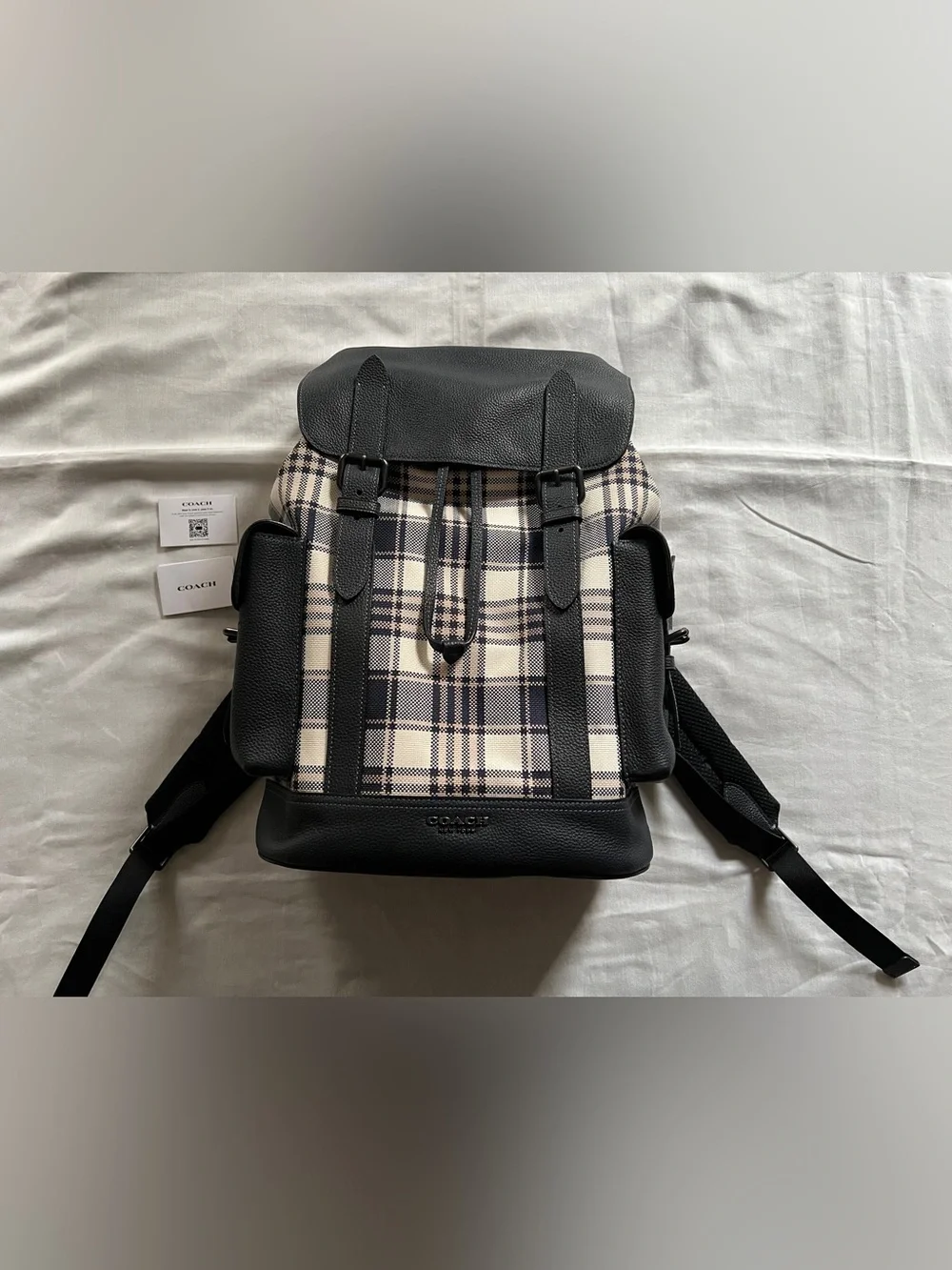 COACH Hudson Backpack With Garden Plaid Print C8187